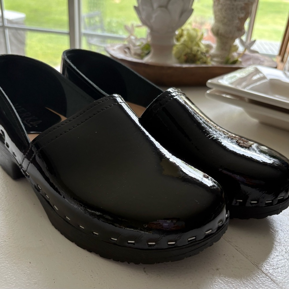 Verka  brand. Glossy Black Mules with Sturdy Sole. New without tag